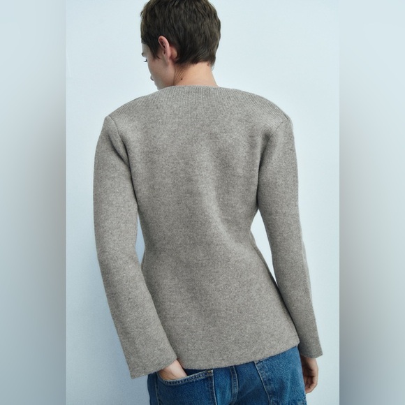 BNWT ZARA WOOL BLEND PEPLUM KNIT BLAZER L - Picture 11 of 13